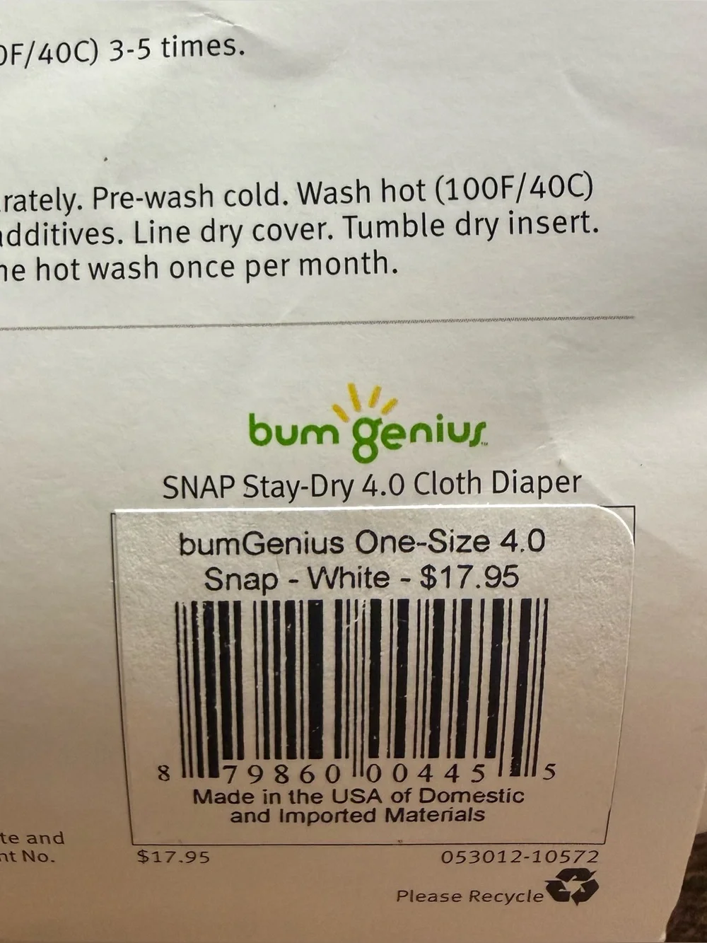 bumGenius Pocket Style Stay-Dry Cloth Diapers 2 White 1 Pink O/S 8-35 lbs new